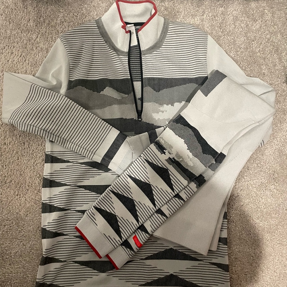 Adidas Gray and Black Jacket & leggings with Red Trim